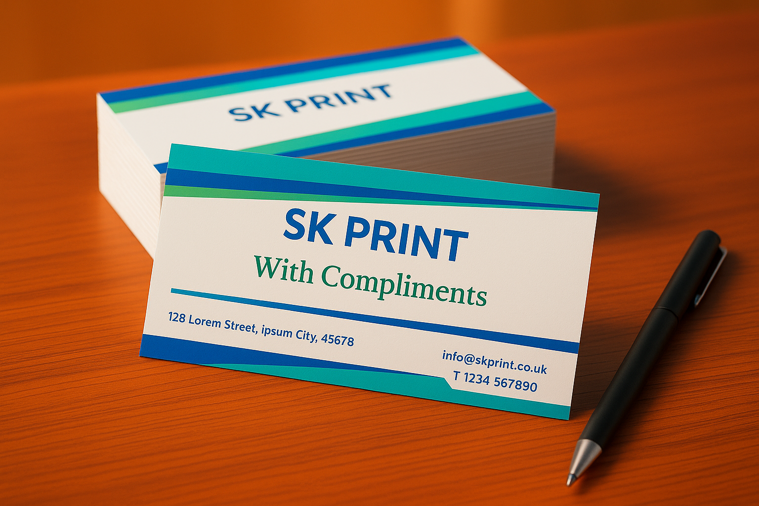 alter the email address on it to info@skprint.co.uk and add more colour on the compliment slip