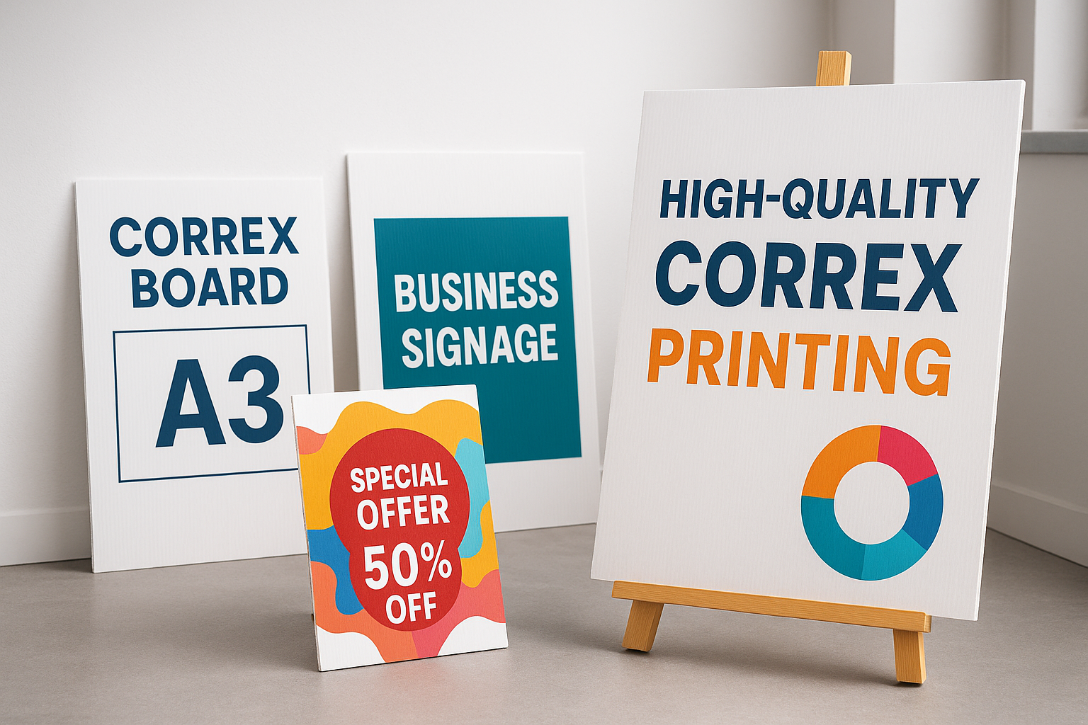 create some correx boards showing print on one side