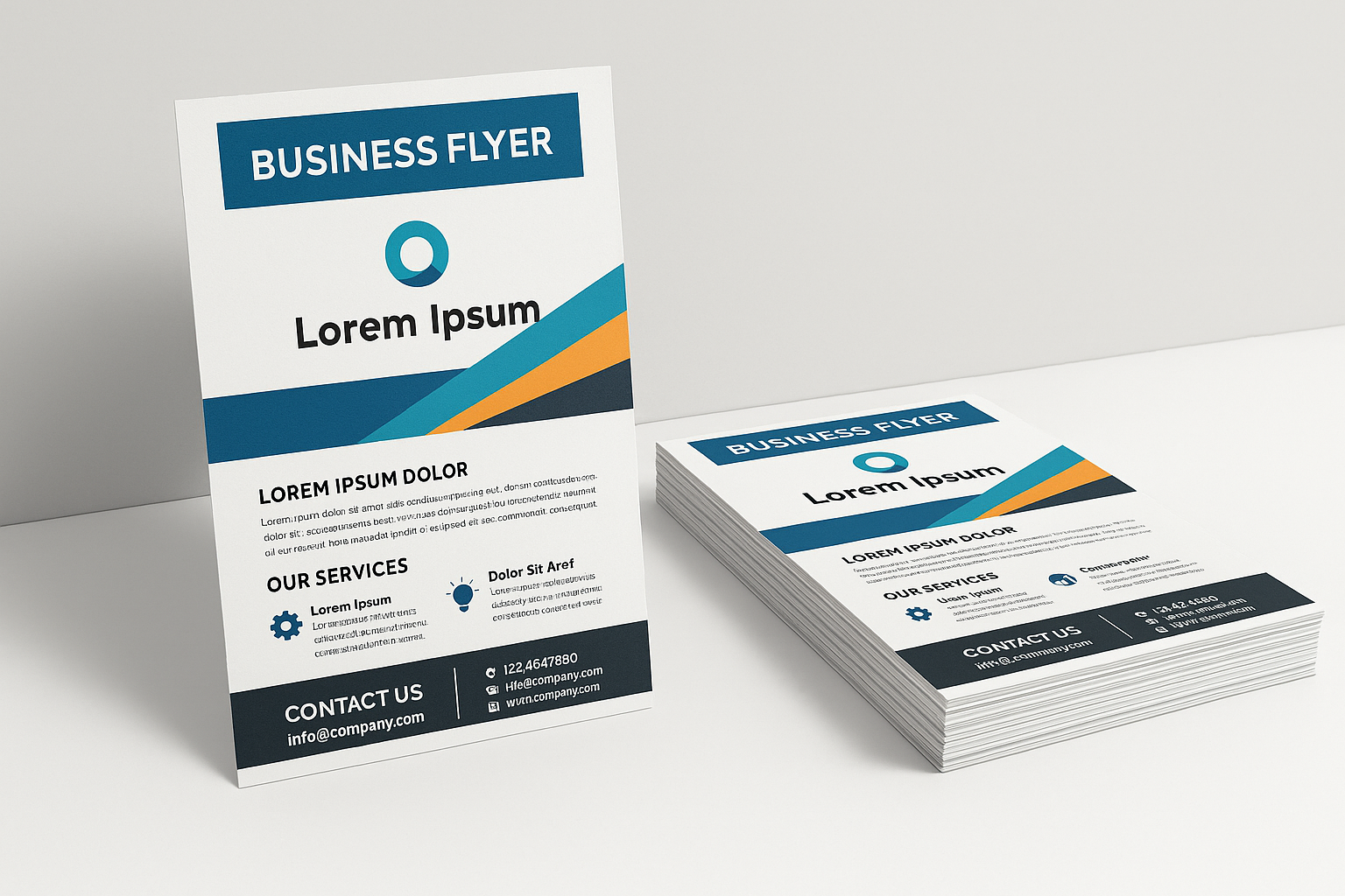 design an a5 leaflet, showing one and a pile of them laying flat